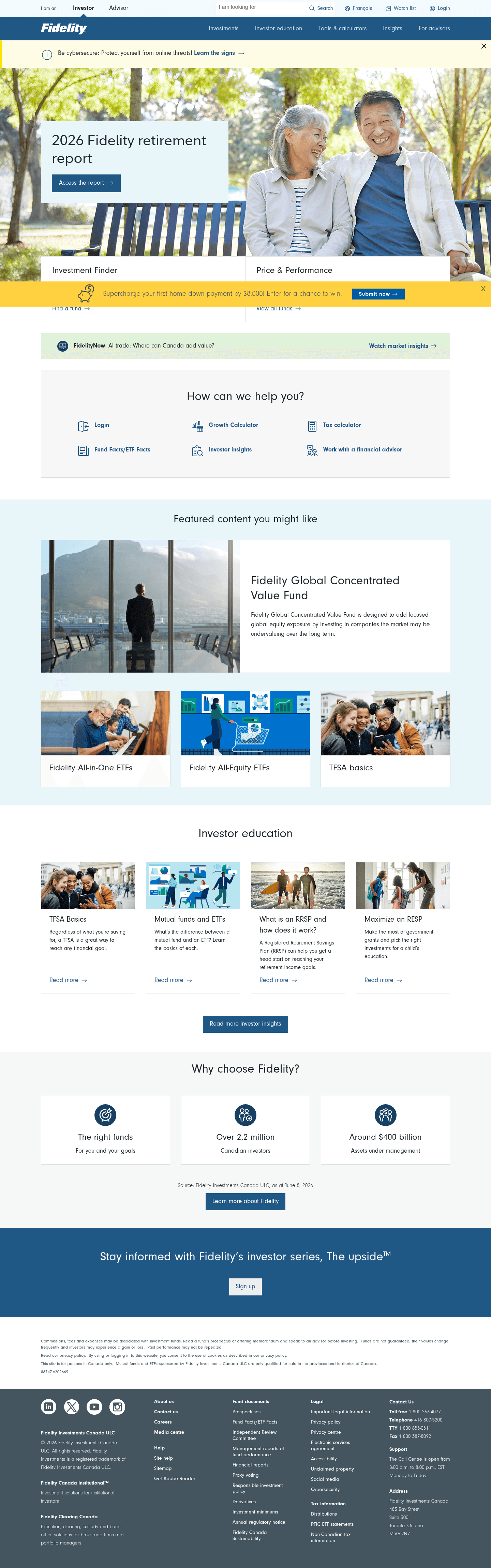 Full-page screenshot of the Fidelity.ca homepage